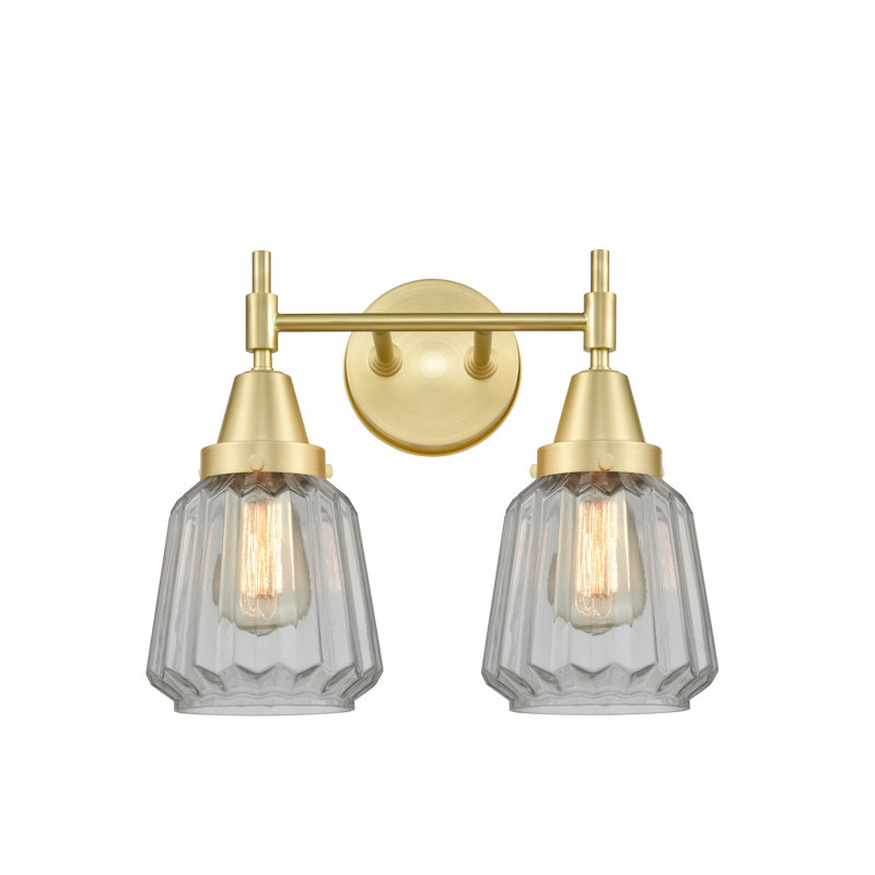Éclairage pour meuble-lavabo à 2 lumières à intensité variable Gayle, Transparent, Laiton satiné, Ampoule DEL rétro 4 watts