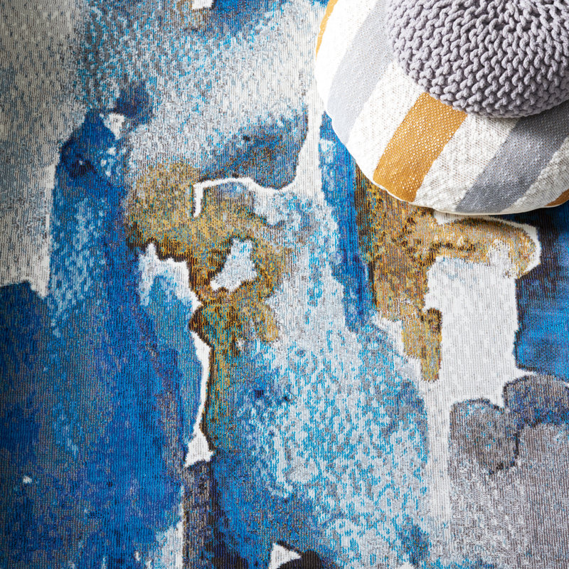 Papillon Abstract Brown/Blue/Gray Area Rug, Rectangle 4' x 6'