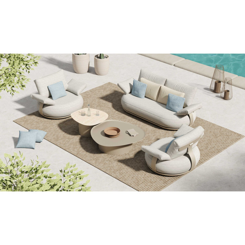 Calla 4 Person Outdoor Patio Conversation Sofa Set, Loveseat With Cream Fashion