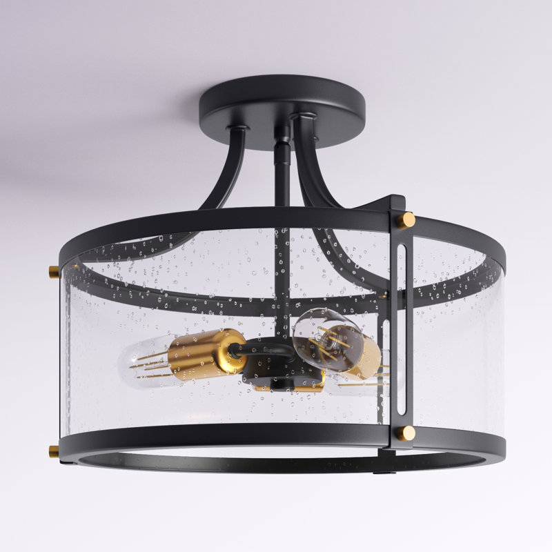 Stacie 3-Light Black Finish Dimmable Farmhouse Semi-Flush Mount Light