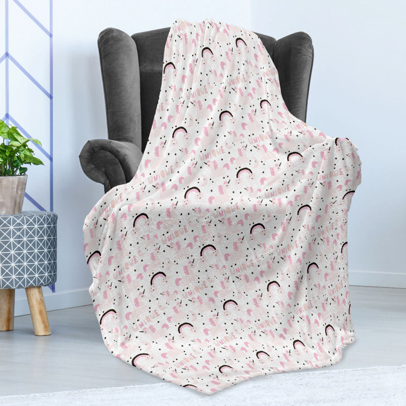 Ambesonne Unicorn Party Fleece Throw Blanket Pink Elements Multicolor, 50" W x 60" L