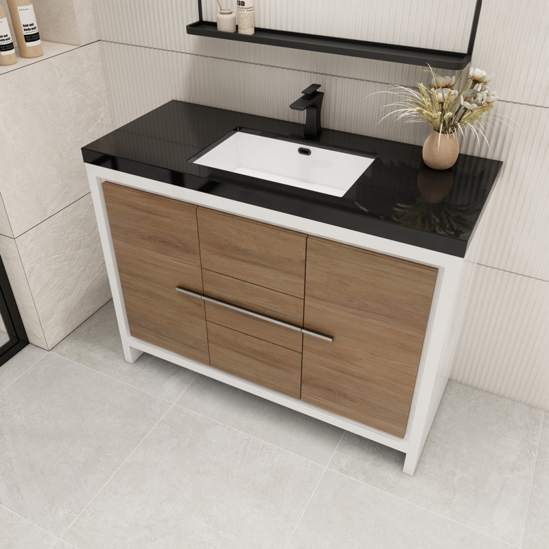 Enhaut 48" Single Bathroom Vanity Set, White Oak
