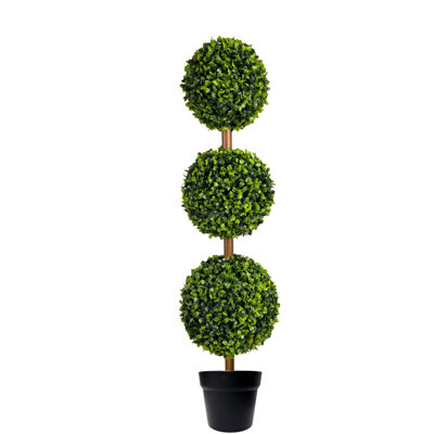 Arbre à billes artificiel triple 3 pi avec pot à fleurs, faux topiaire pour porche, porte d'entrée 1 pièce