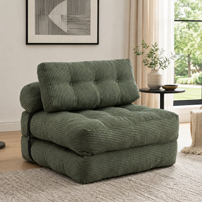 Cozy Corded Fabric Folding Sofa Bed with Fold Out Mattress and Support Pillow for Bedroom Lounge Room