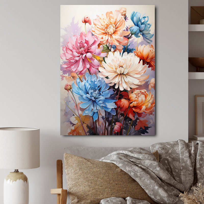 Yafit Chrysanthemums Vibrant Collage III, H 40 po x l 30 po x P 1,5 po, Toile tendue