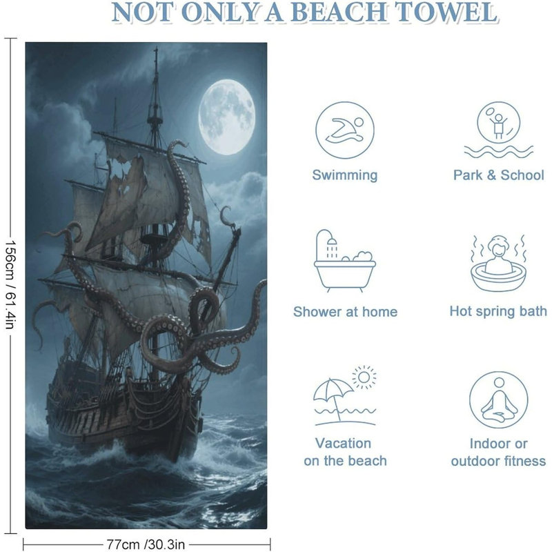 Serviette de plage pirate en microfibre à séchage rapide, 30 x 60 po