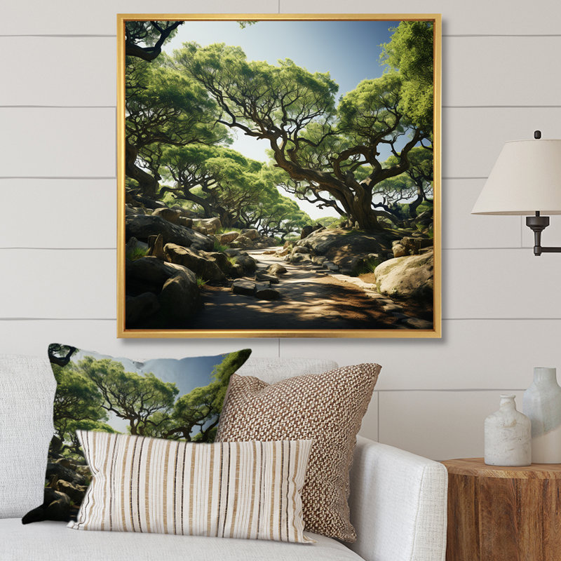 " Path By The Woodland In Greece ", 36" H x 36" W x 1.5" D, Gold Floater Framed