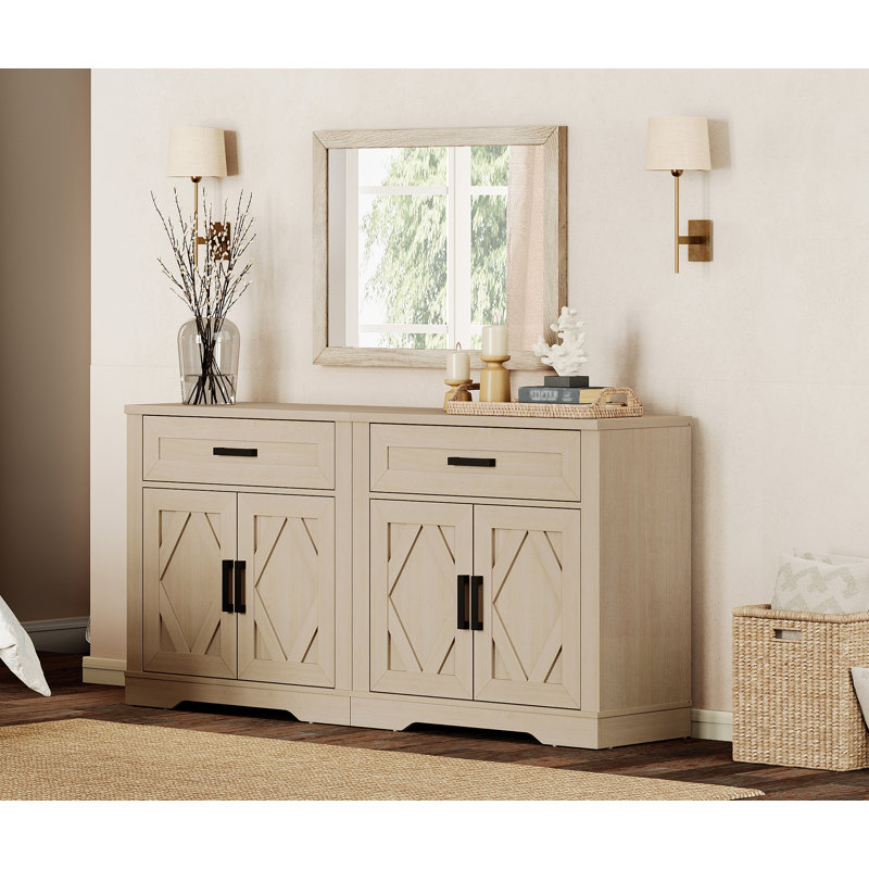 Laziza 2-In-1 TV Stand For Up To 75" Tvs,Farmhouse Entertainment Center With Storage Barn Door Cabinet,TV Console Table With Media Cabinet And Drawers For Living Room,Bedroom,