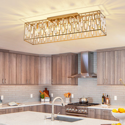 6 - Light 38.7" Crystal Rectangle Flush Mount