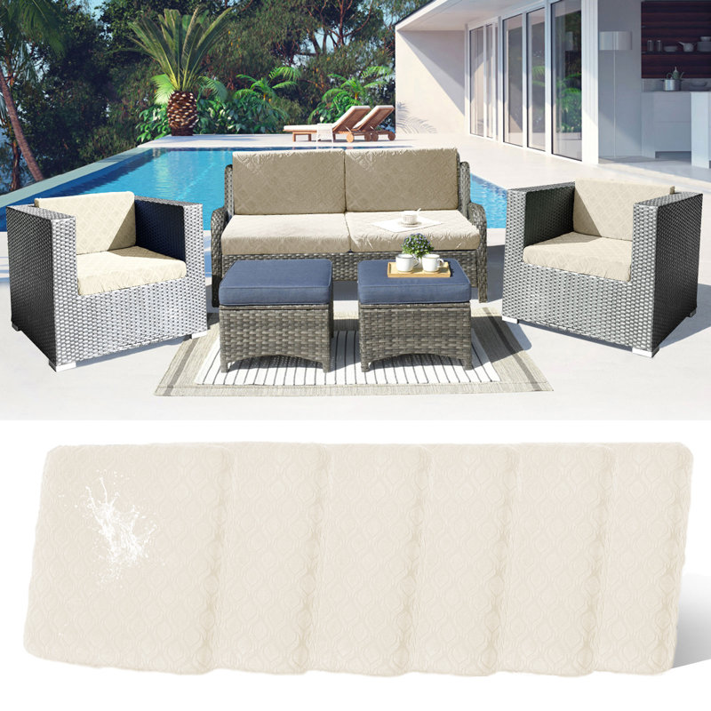 6 Pcs Waterproof Couch Cushion Covers，Washable Stretch Outdoor Patio Furniture Covers, Beige