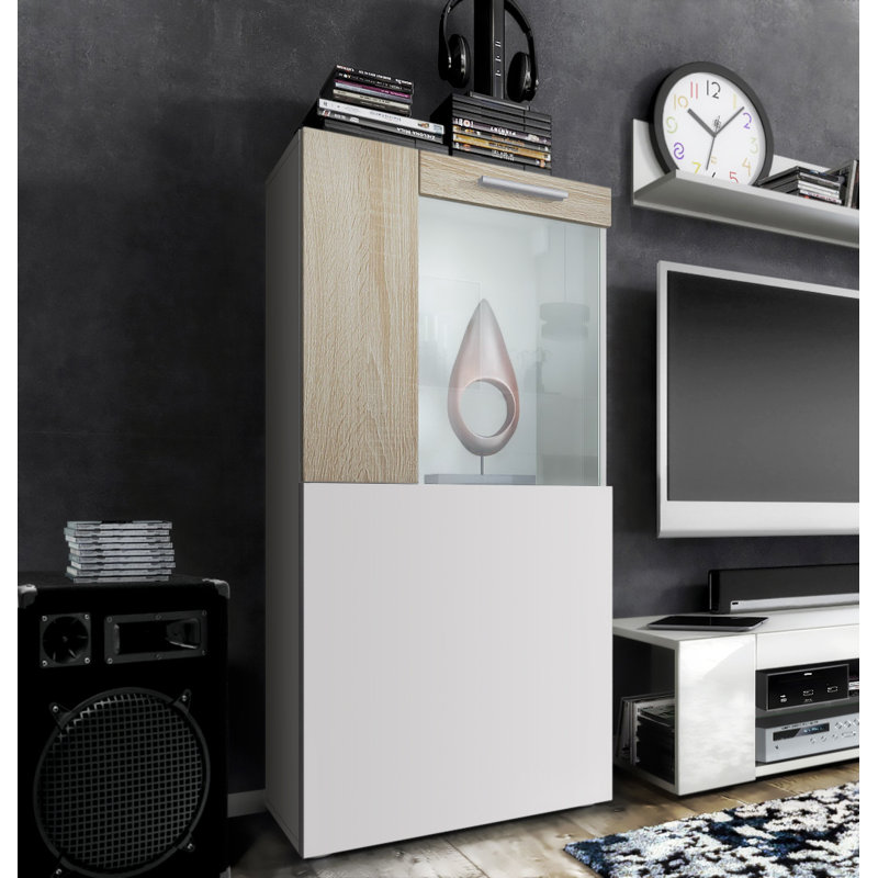 Killion Display Cabinet, Without LED, White/Oak Rough Sawn