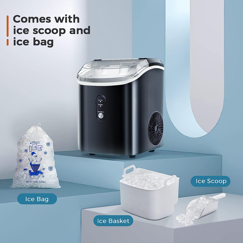 Nugget Countertop Ice Maker With Soft Chewable Ice, Automatic 34S In 24 Hours, Pebble Portable Ice Machine With Ice Scoop, Self-Cleaning, One-Click Operation, For Kitchen,Office