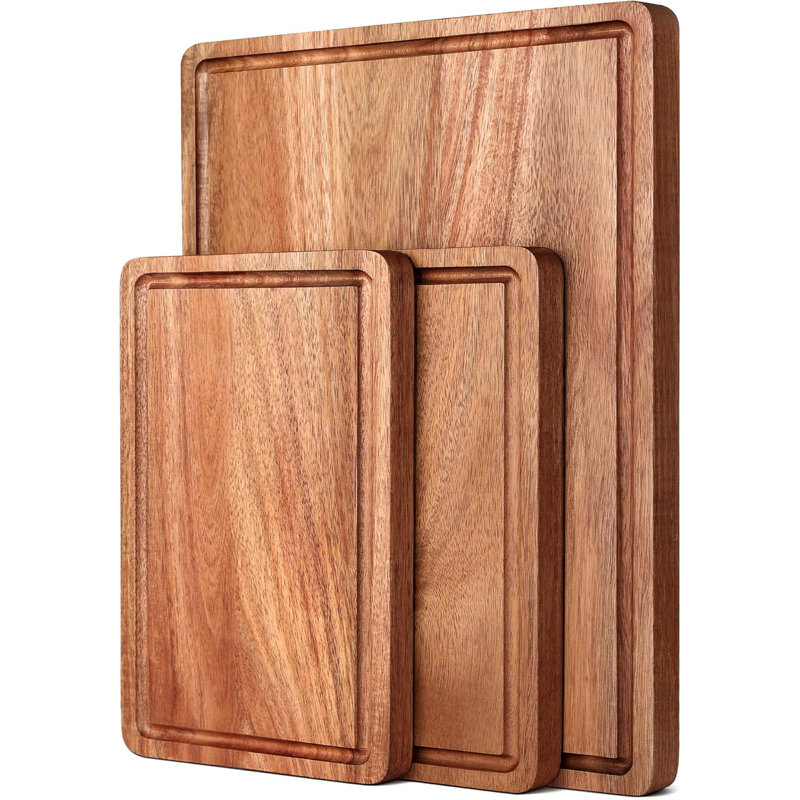 Ensemble de planche à découper en bois massif 3 pièces avec rainures et poignées cachées