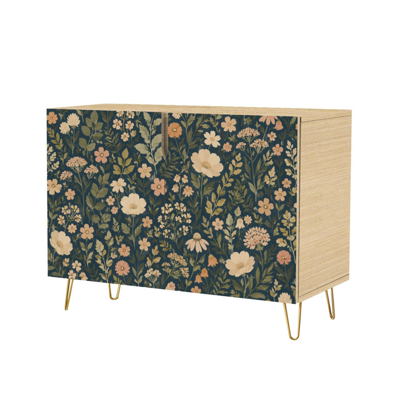 Buffet Buffet avec rangement Vintage Floral Wildflowers Botanical avec 2 portes pour le salon et la cuisine
