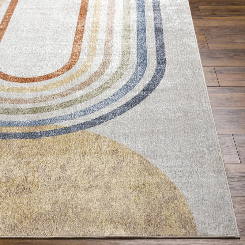 Sunny Machine Washable Modern Cream/Yellow Area Rug, Runner 2'7" x 7'3"
