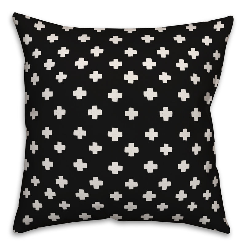 Polka Dots Reversible Throw Pillow, 20" x 20", Black Geometric 1
