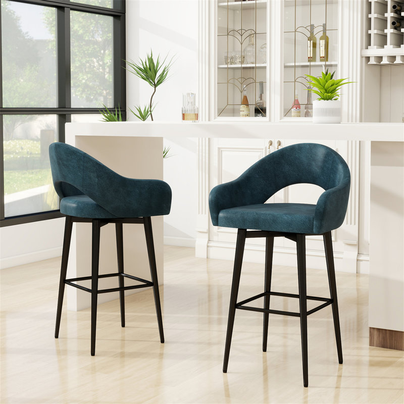 Corrigan Studio Swivel Bar Stool With Back, Blue, Extra Tall (38.8" Seat Height)