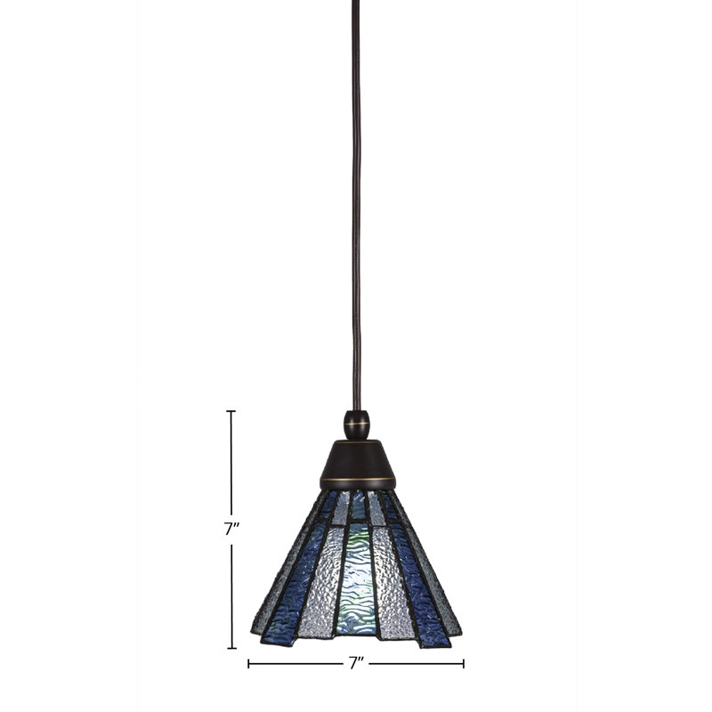 Mini-luminaire suspendu à cordon avec verre d'art de glace de mer 7 po, Granit foncé