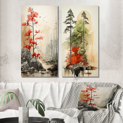 «Munimal Redwood Tree Symetry», ensemble de 2 reproductions d'art sur bois de séquoia