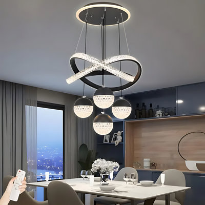 Modern Led Dimmable Crystal Chandelier Pendant Light 3 Color Dimmable Chandelier For Dining Living Room Bedroom Kitchen Island Adjustable Height Ceiling Lamp Black/golden