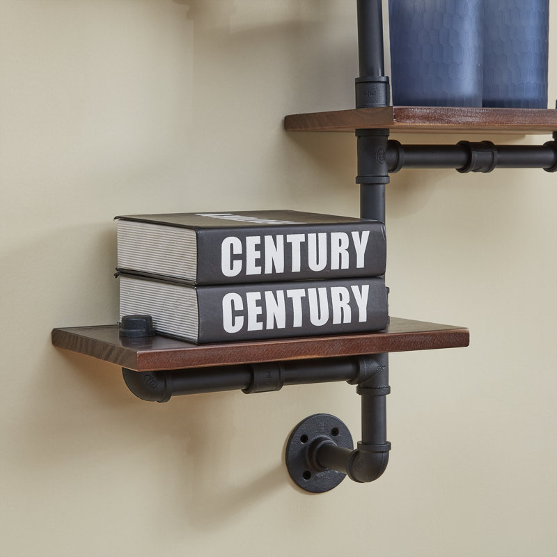 Helbert 3 Tier Staggered Rustic Inductrial Pipe Wall Shelf