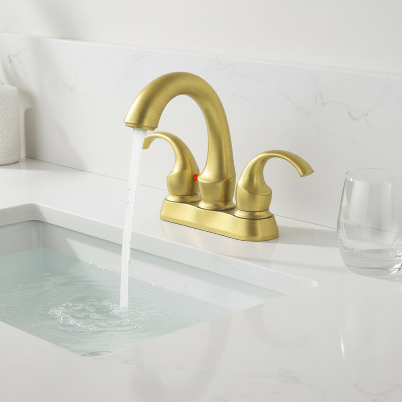 High-Arc Double Handle Centerset Bathroom Faucet with Drain Assembly (Set of 2), Brushed Gold