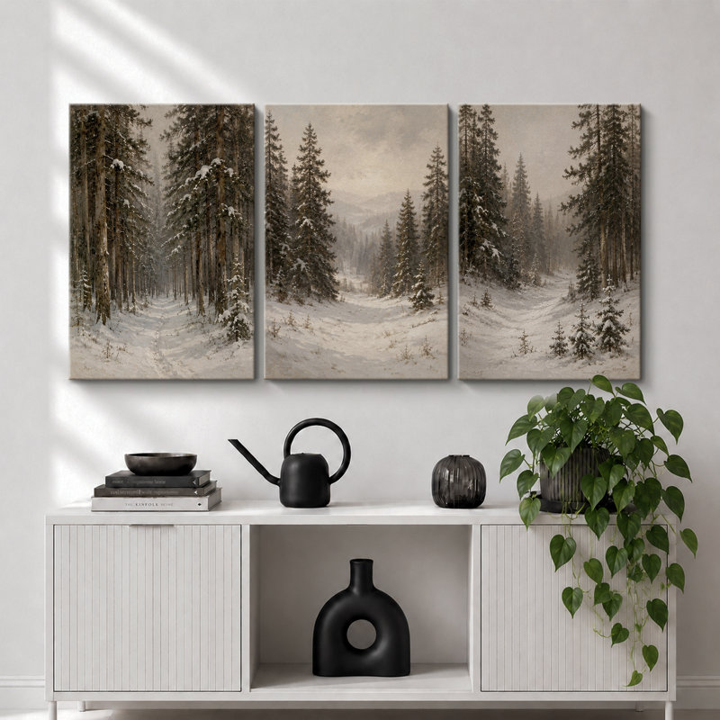 «Snowy Evergreen Forest Landscape», art de chambre à coucher, impression sur toile encadrée, 3 pièces, 16 po x 24 po x 3 pièces, 24 po x 36 po x 3 pièces
