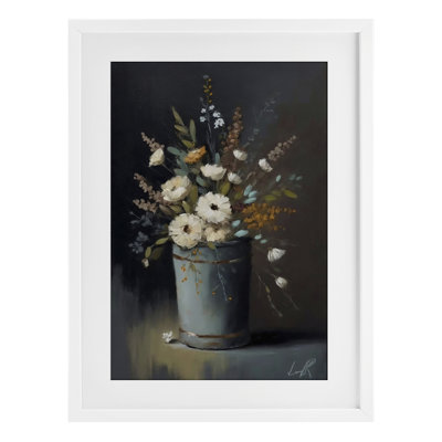 Rustic Floral Bouquet Bucket Framed Print Under Glass, design by Creative Studio