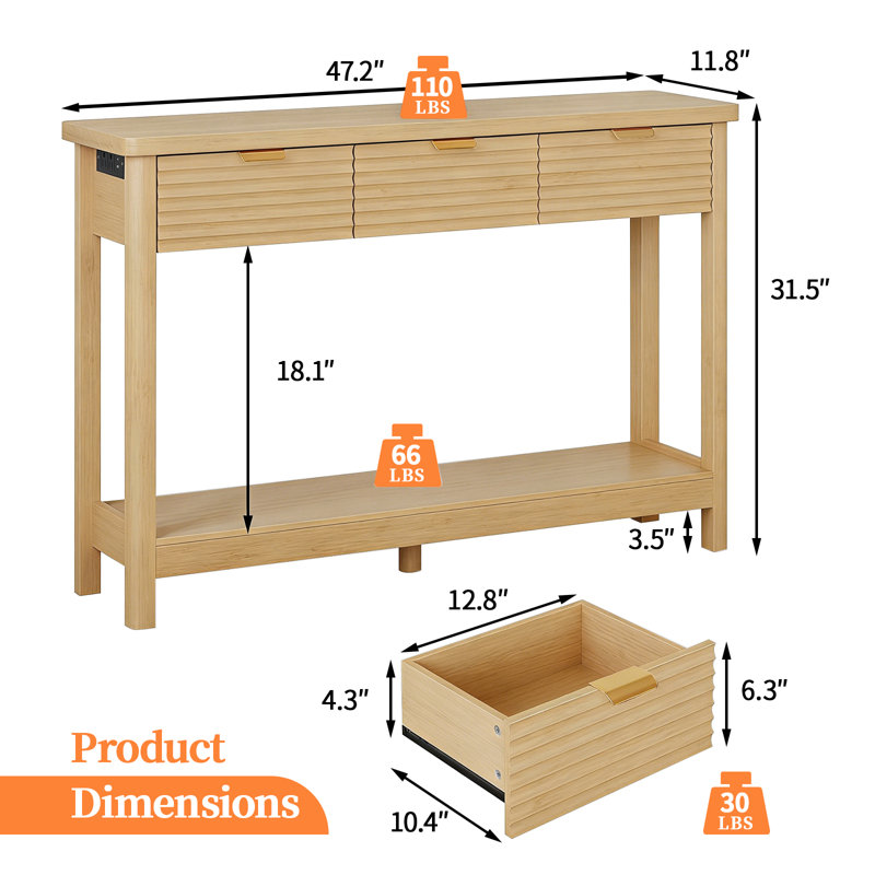43" Console Table, Modern Wood Side Table With Open Storage Shelves, Freestanding Narrow Display Shelf, Accent Table, Behind Couch Table For Living Room, Hallway, Foyer