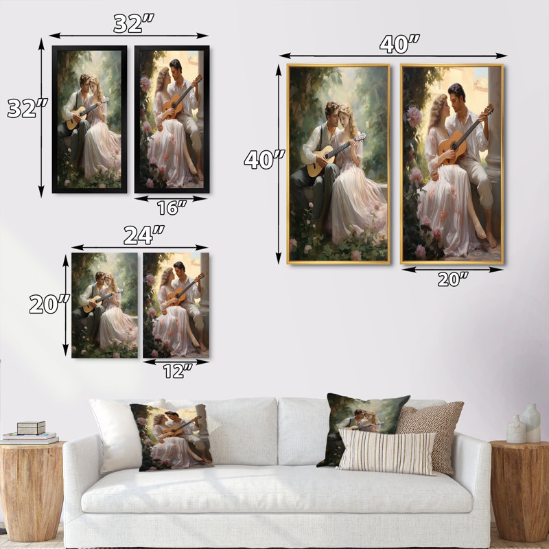 «Romantic Couple Landscape Serene», 2 pièces, Cadre noir, H 32 po x l 32 po