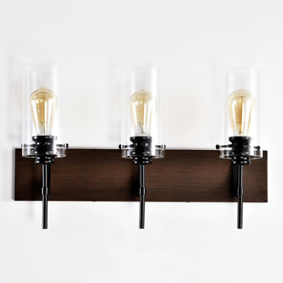 Luminaires de salle de bain de style rétro à 3 couleurs noir mat + bois, abat-jour en verre pour salle de bain, cuisine, salle à manger, chambre de luxe avec abat-jour, mur moderne