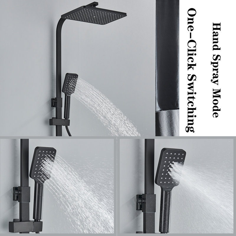 Chrome Shower Faucet System Set Wall 8"Rainfall Shower Head Combo With