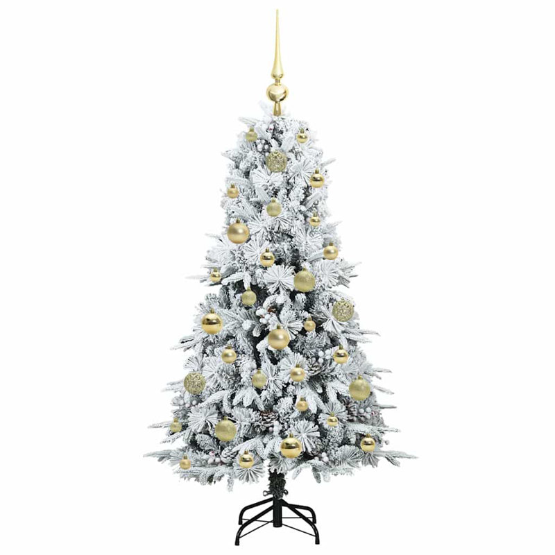 Artificial Hinged Christmas Tree Green PE and PVC, White/Gold, 3.94' H