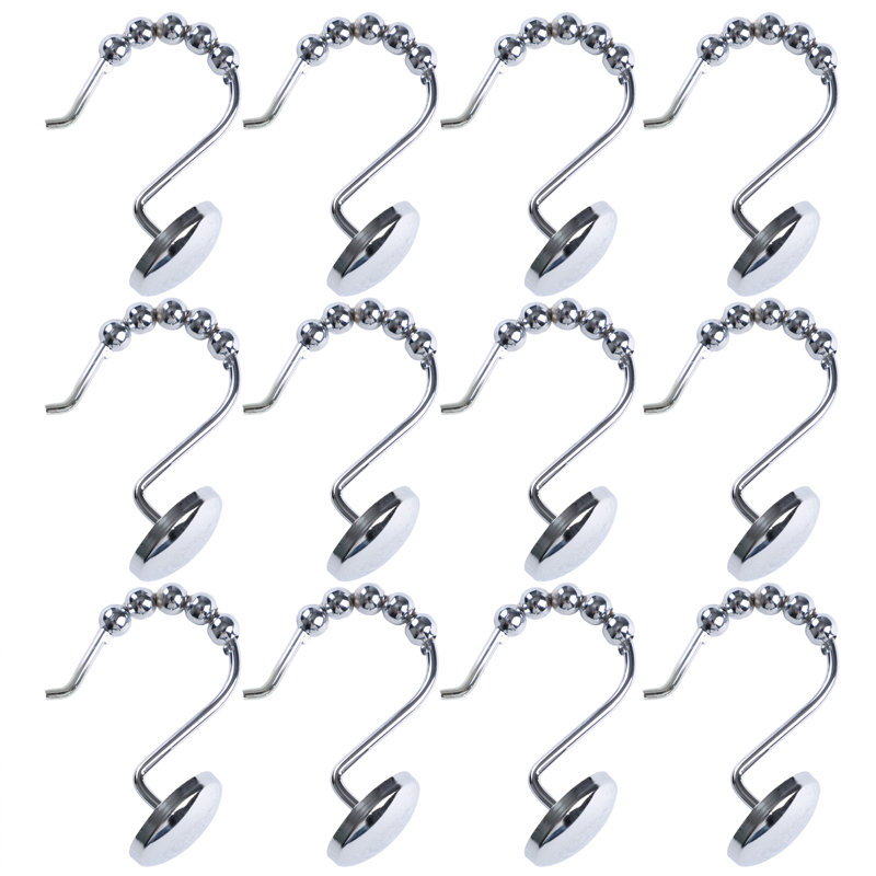 Polished Chrome Single Shower Curtain Hooks Set of 12