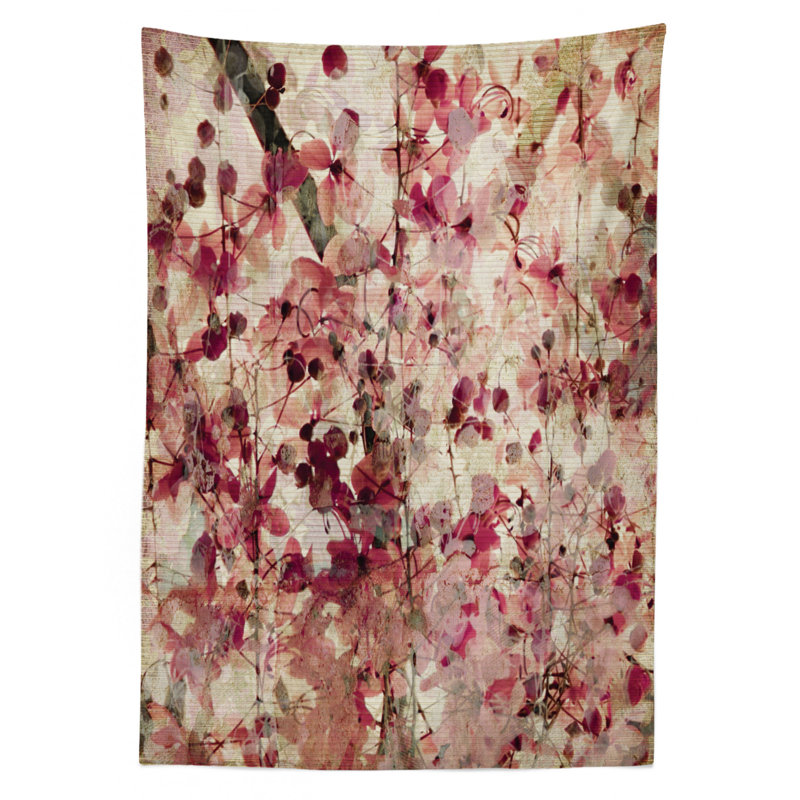 Grungy Effect Cherry Blossoms On Ribbed Bamboo Retro Background Floral Art Work Tablecloth, 84" x 60"