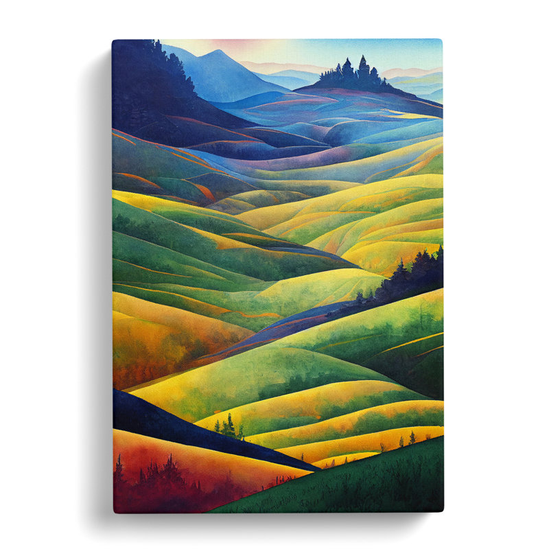 Meadow Landscape Watercolour No.3 - Wrapped Canvas, 50cm H x 35cm W x 3cm D