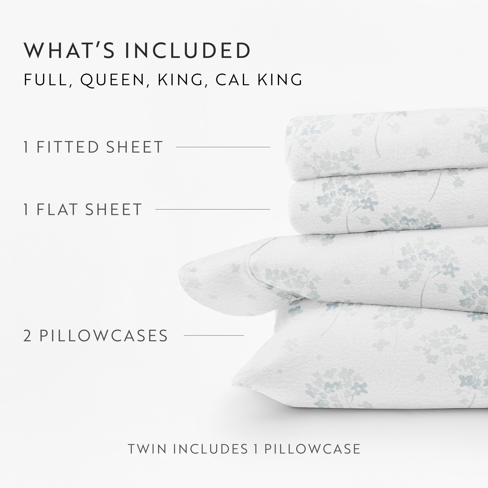 Cotton Flannel Sheet Set, Full Sheet Set, Light Blue/Flower Bunch