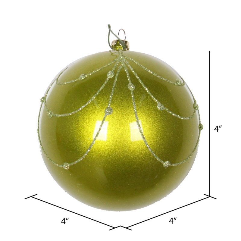 Ornement boule de rideau à paillettes bonbon, Lime, H 4 po x l 4 po x P 4 po