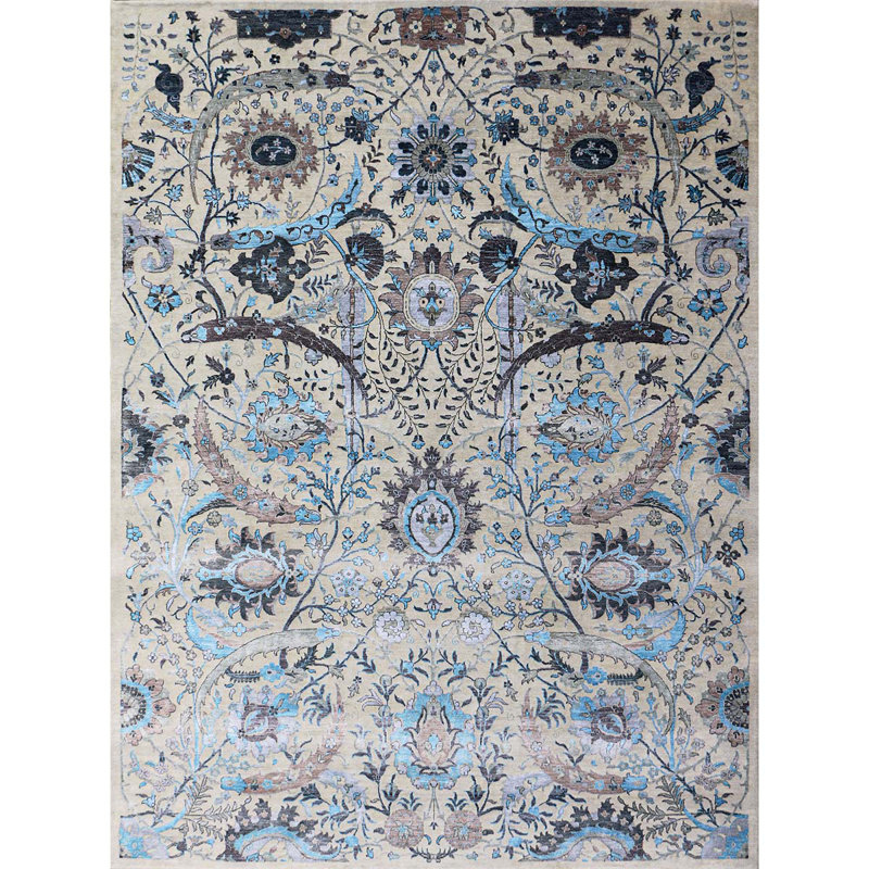Tapis ivoire et multicolore noué à la main de haute qualité, Rectangle 9 pi x 12 pi