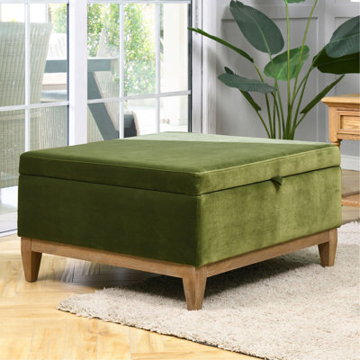 Repose-pieds carré avec rangement 35 po, velours performance vert olive