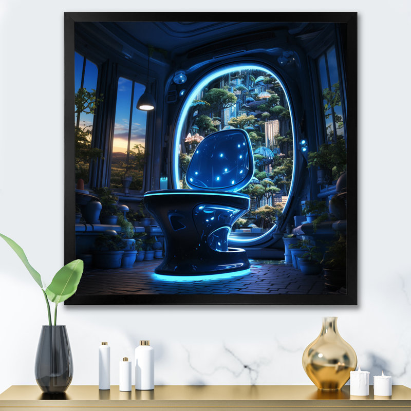 Hightech Haven Futuristic Toilet II - Bath & Laundry Canvas Wall Art, Cadre simple noir, H 16 po x l 16 po x P 1 po