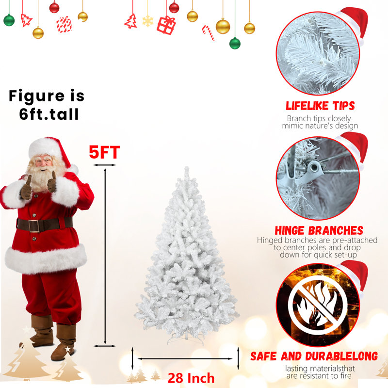 Arbre de Noël artificiel en PVC blanc non éclairé avec base en métal, 5 pi
