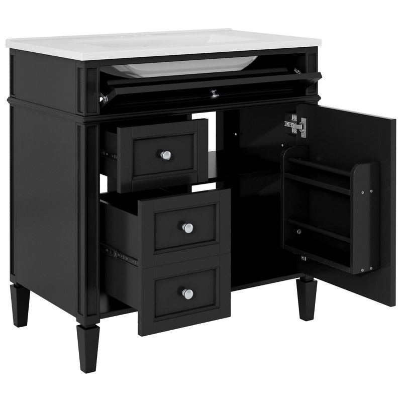 Meuble-lavabo de salle de bain avec lavabo supérieur en céramique, armoire moderne 30 po à 2 tiroirs et tiroir basculant, meuble-lavabo de rangement fonctionnel, lavabo et élégant