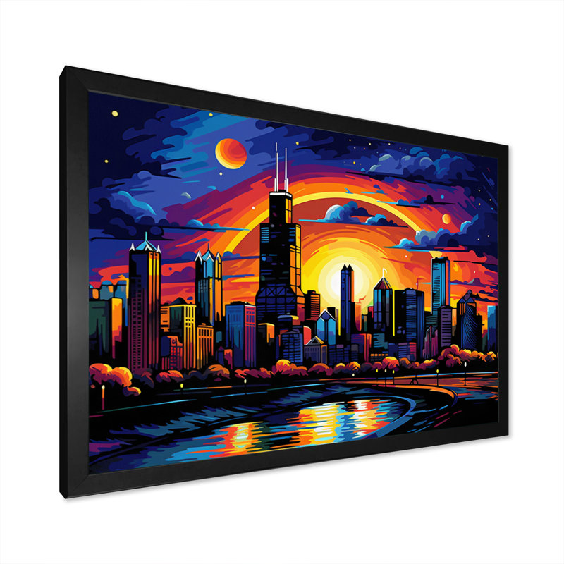 Chicago Popart I sur impression sur toile, Cadre simple noir, H 30 po x l 40 po x P 1,5 po