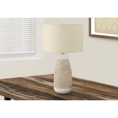 Lampe de table 27 po contemporaine en céramique crème avec abat-jour beige