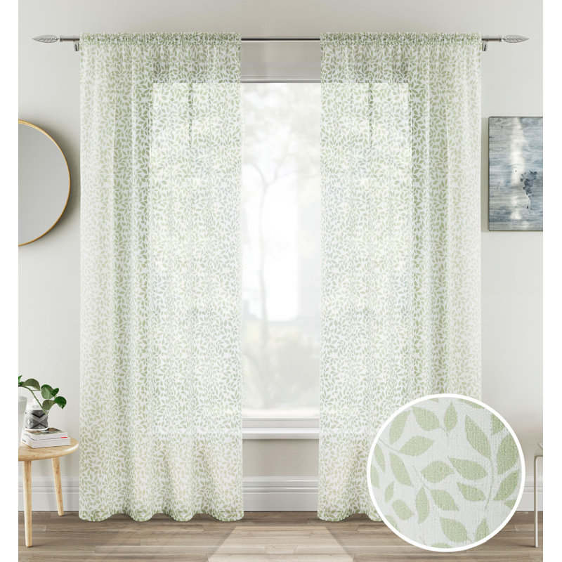 Rockwood Sheer Curtain Pair, 140cm Width x 122cm Drop, Green