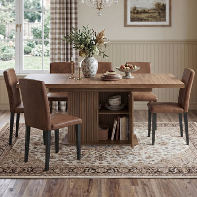 Ensemble de table de salle à manger extensible de 63 à 78 po avec rangement à deux niveaux et chaises en similicuir
