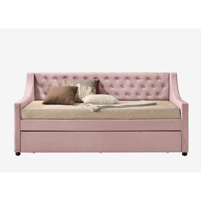Lianna Pink Velvet Daybed W/Trundle (Twin)