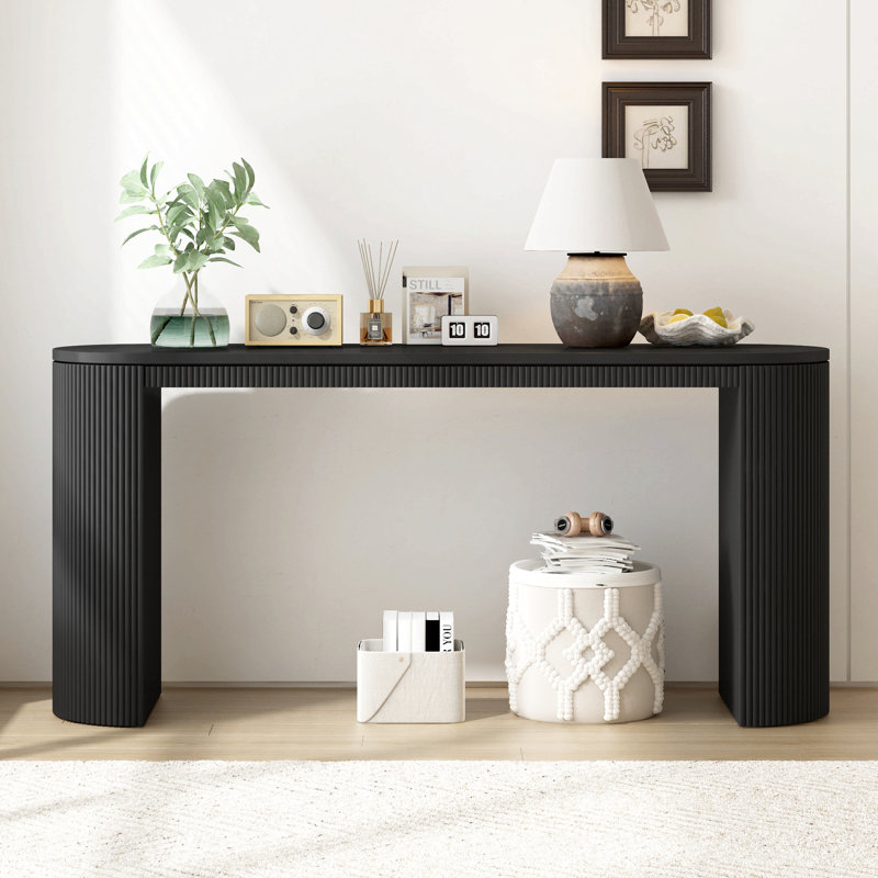 Console incurvée à rayures verticales uniques, idéale pour le salon, le bureau et l'entrée, Noir