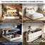 EU Double/King Ottoman Bed With Bookcase Headboard, Storage Frame With LED Lights & Wireless Charging, White & Oak Effect-544472610